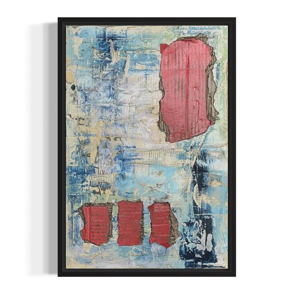 Original Framed Mixed Media Modern Art Collage Painting 12x18 